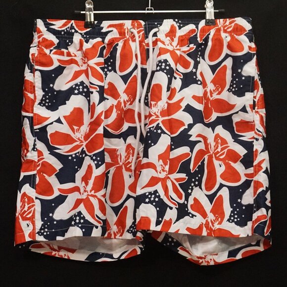 Free Planet Navy, Red and White Floral Print Swim Trunks Men’s XL